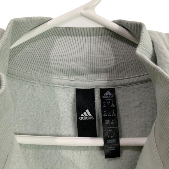 Adidas Cropped Hoodie Green Quarter Zip Logo Pullover Size XL Long Flare Sleeves - Picture 6 of 8